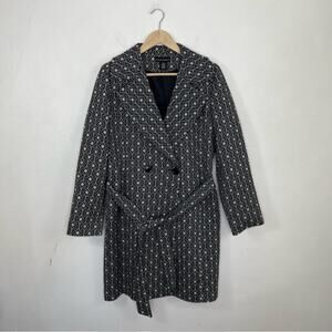 Sofia Cashmere Wool Blend Gray Black Geometric Double Breasted Coat Size Large